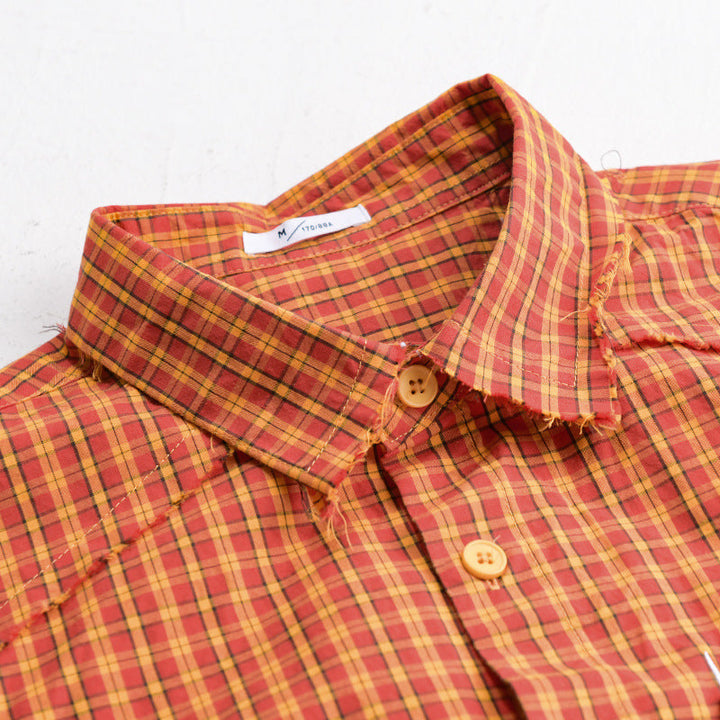 Herr Check Overshirt med Frayed Fåll, Bröstficka, och Avslappnad Passform
