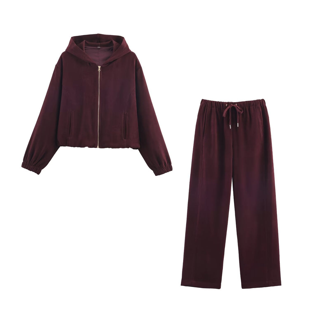 Dam Boxy med huva jacka in sammet look med hel Zip och Elastic fåll