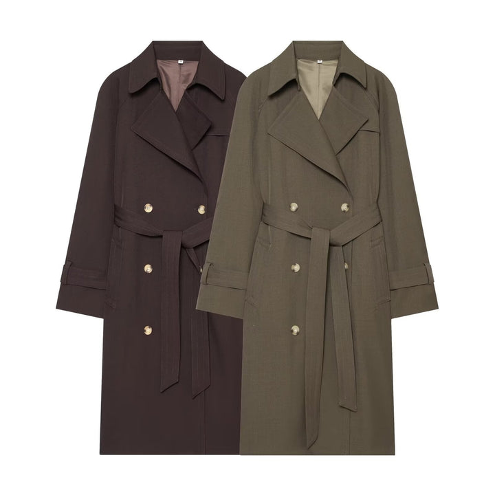 Dam lång Double-Breasted trenchcoat med midjebälte och Raglan ärmar