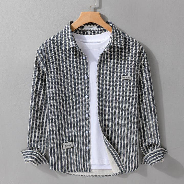 Herr Texturerad Skjortjacka Överskjorta med Diagonal Herringbone Structure