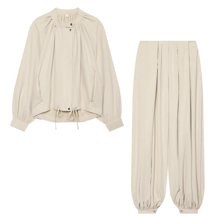 Dam Lätt Blouson Jacka med Round Neck, Gathered Yoke och Drawstring