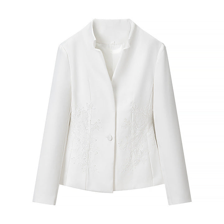 Dam Tailored Kort Jacka med Stå Krage och Blommig Embroidery