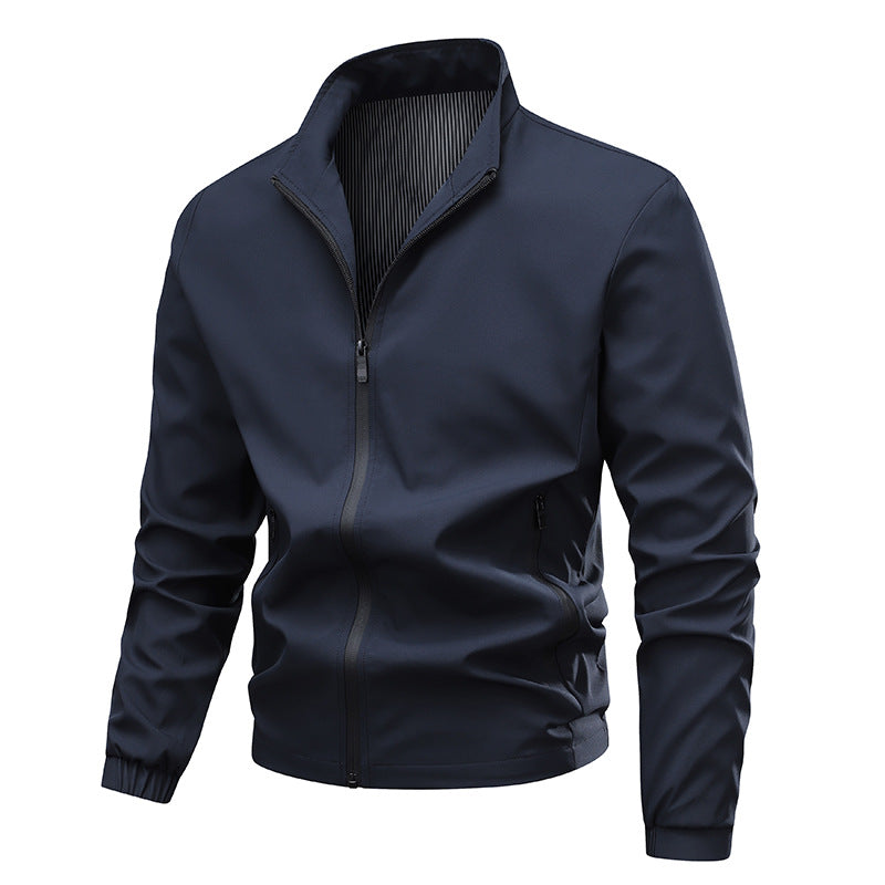 Herr Vattenavvisande Softshell Blouson Jacka med Stående Krage, Tvåvägsdragkedja och Randig Foder