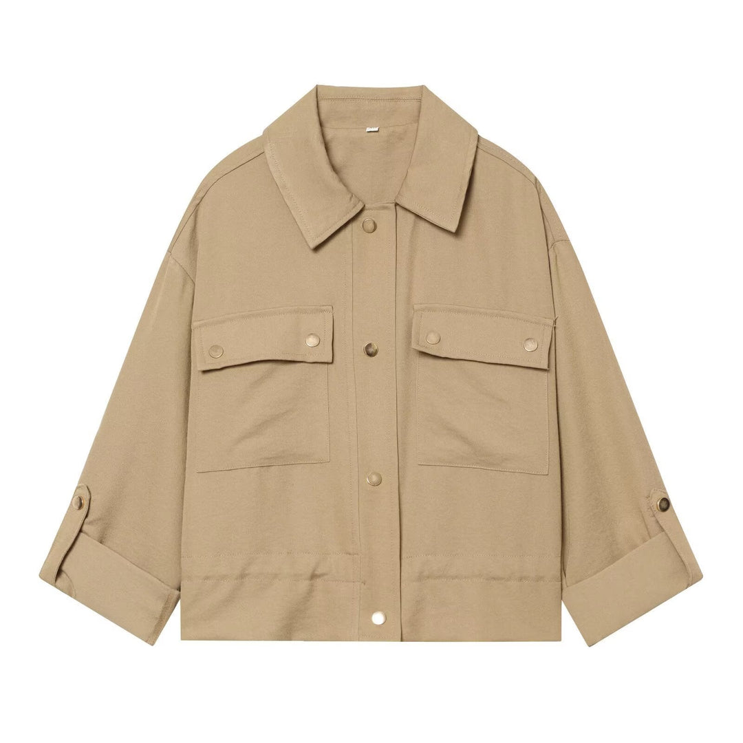 Dam Oversize Workwear Skjortjacka med Applied Tryckknapp Knapp Fickor