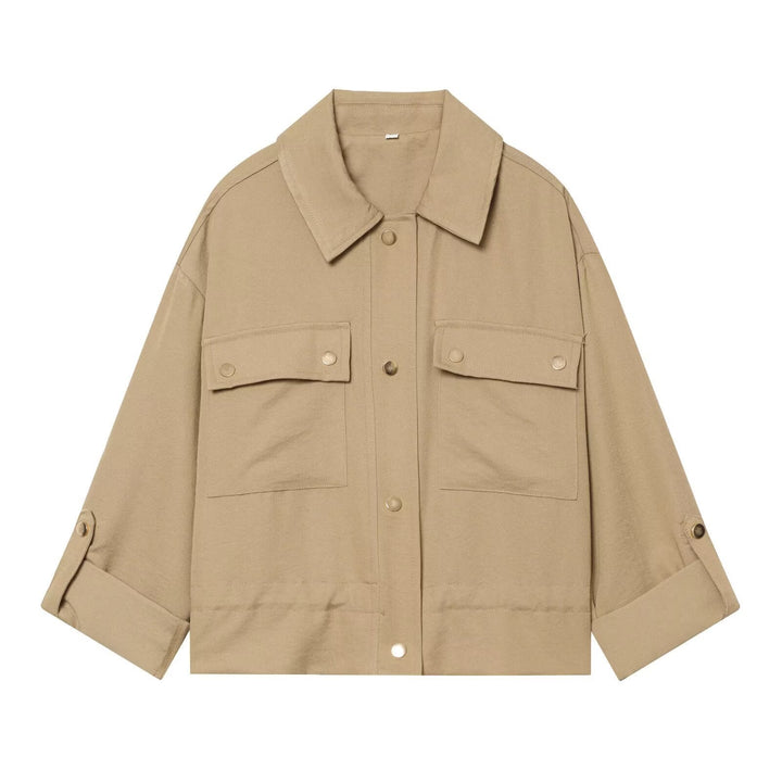 Dam Oversize Workwear Skjortjacka med Applied Tryckknapp Knapp Fickor