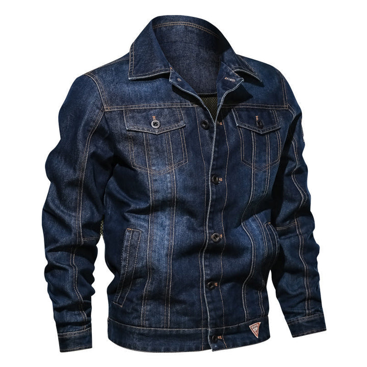 Herr Robust Denim Trucker Jacka i Vintage Tvättad Look med Kontrast Stitching