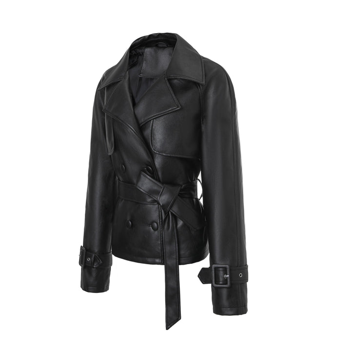 Dam Elegant Jacka i Konstläder med Belt