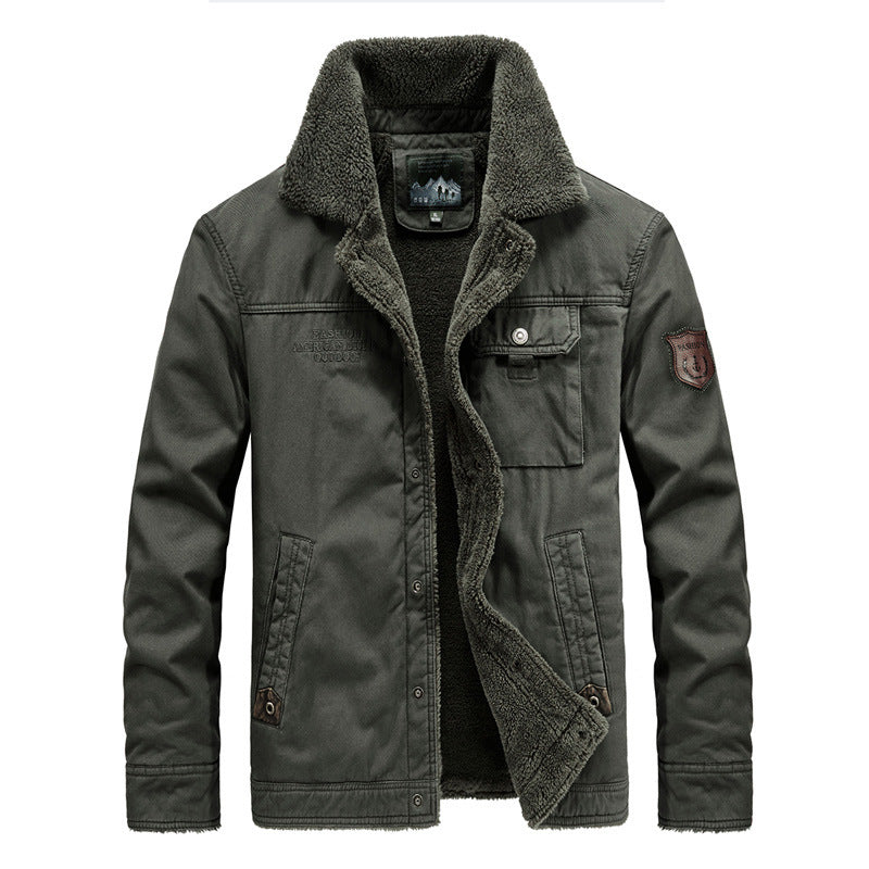 Herr Robust Canvas Fältjacka med Warming Sherpa Foder och Skjorta Krage