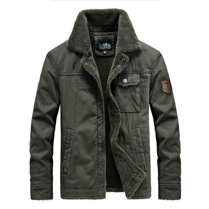 Herr Robust Canvas Fältjacka med Warming Sherpa Foder och Skjorta Krage