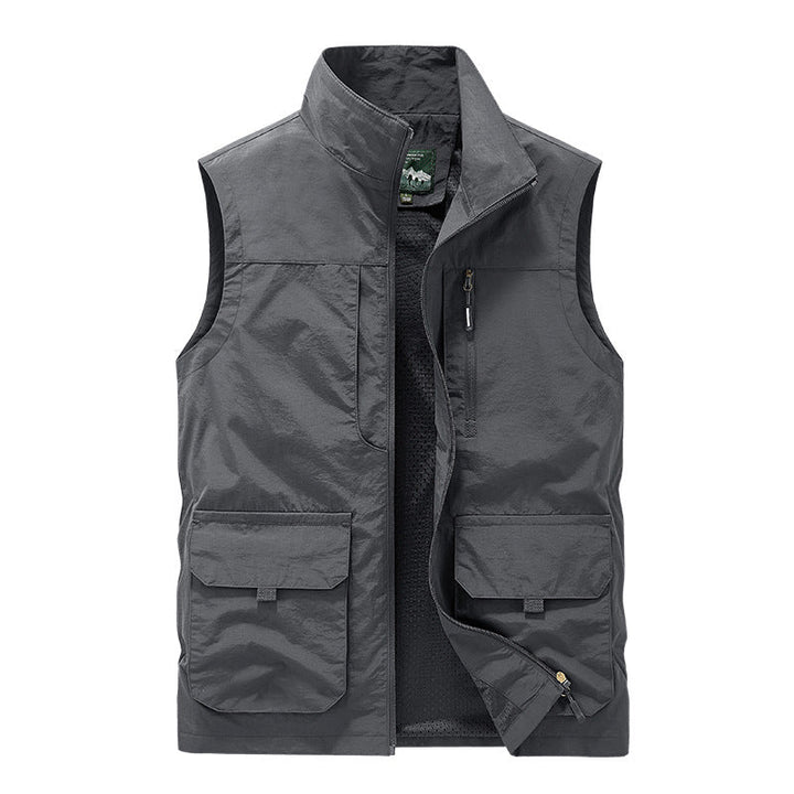 Herr Utility Väst med Multifunctional Fickor, Andningsbar Mesh Foder, och Stående Krage