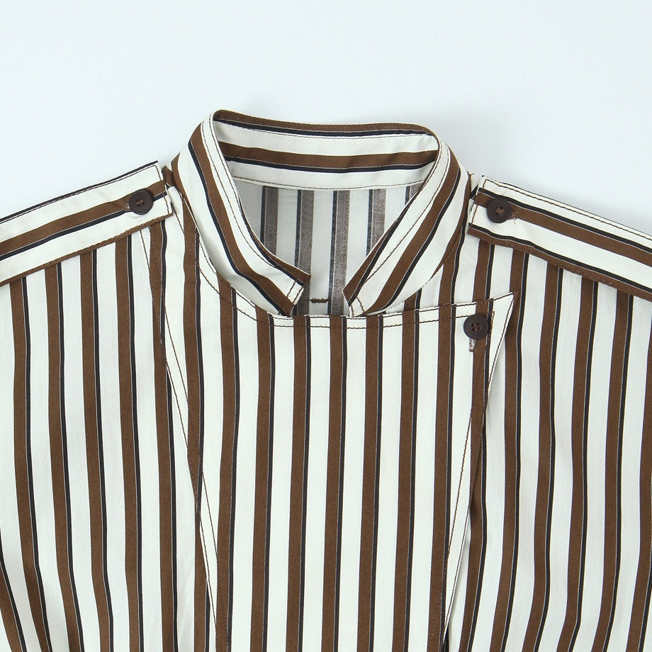 Dam oversize skjortjacka med Stand krage, Chest ficka, och Elastic fåll
