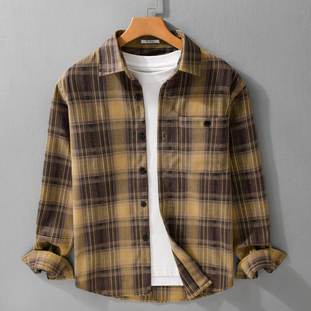 Herr Rutig Flanell Skjortjacka i Overshirt Stil med Mjuk Borstad Yta