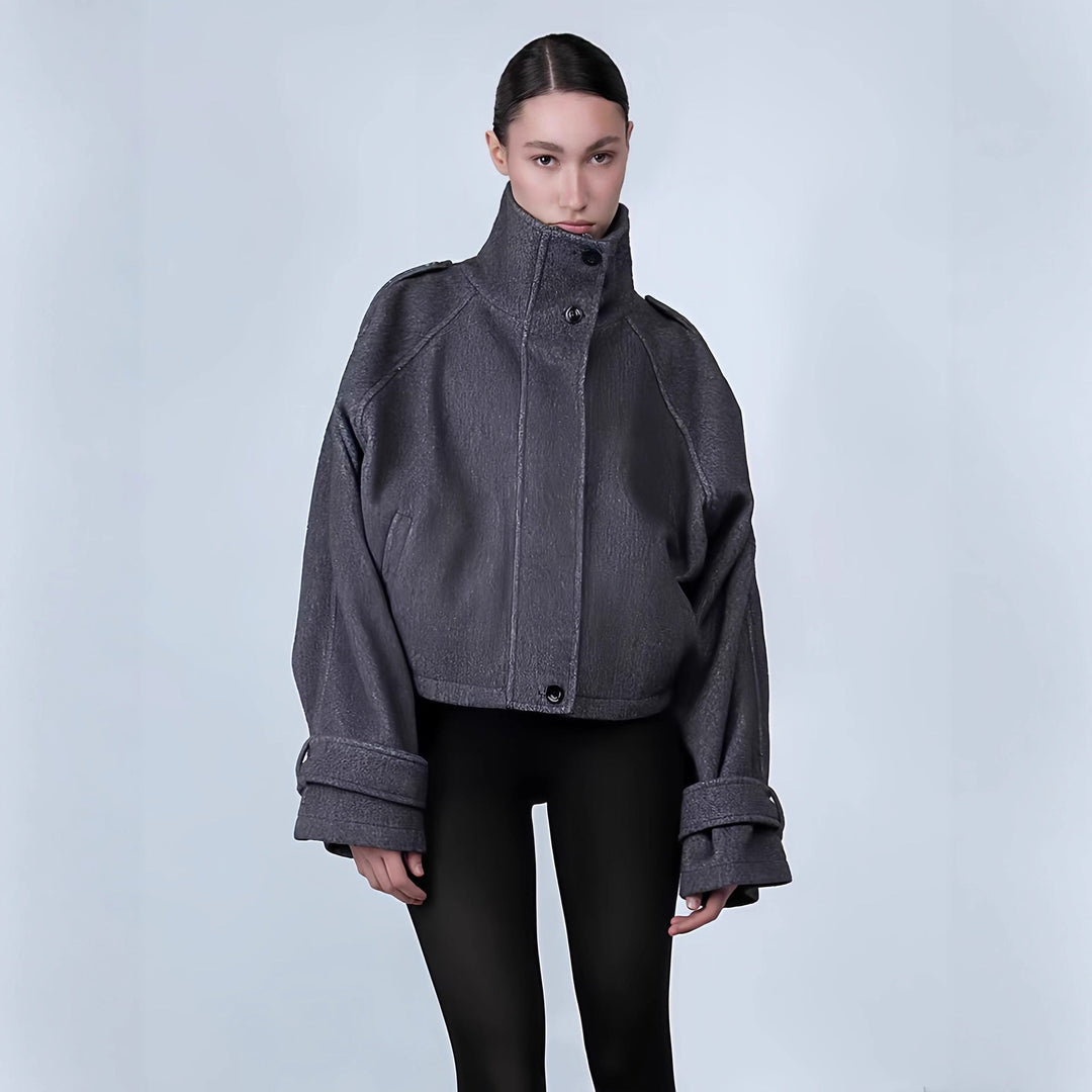 | Dam Mode oversize Jacka med Hög Krage och Dekorativ Knapp Detaljer