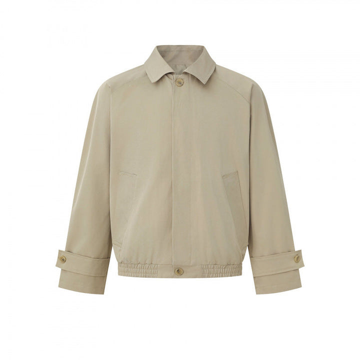 Herr short-cut boxig Harrington jacka med dold knäppslå, elastisk fåll och justerbar muddar