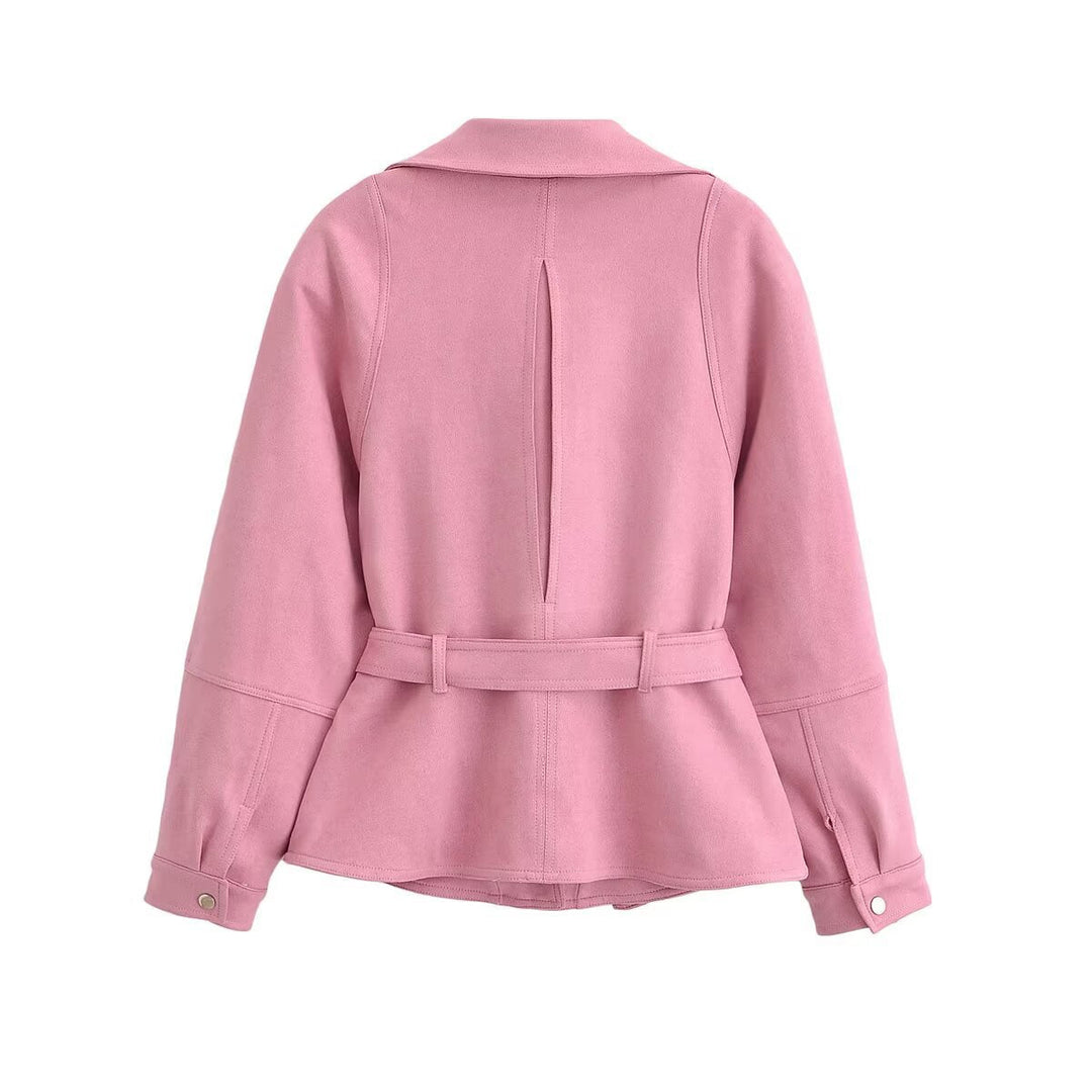 Dam figurnära kort jacka in peplum skärning med bow knytband och asymmetrisk dragkedja
