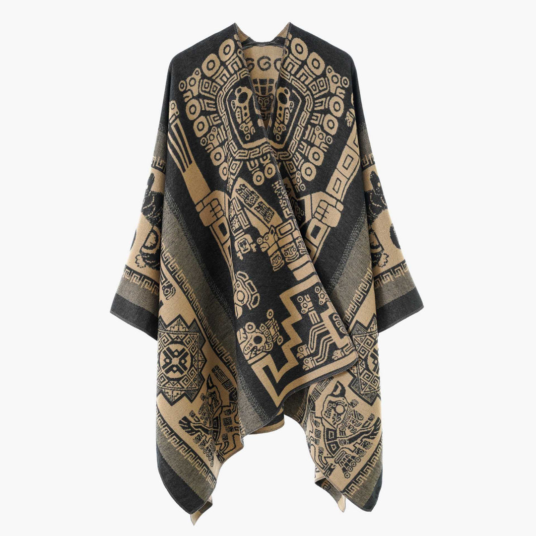 Dam oversized Jacquard poncho i kimono stil med Graphic Medallion Motif