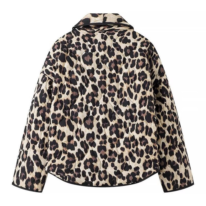 Dam Lined kort jacka in Leopard tryck med Shawl krage och Piping