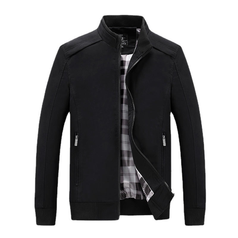 Herr Lätt Zip-Up Blouson med Rutig Foder, Ribbad Muddar och Stående Krage