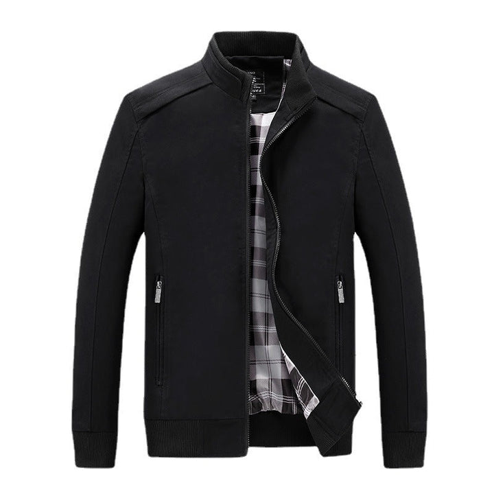 Herr Lätt Zip-Up Blouson med Rutig Foder, Ribbad Muddar och Stående Krage