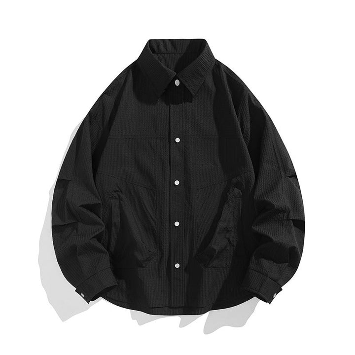 Herr Lätt Oversized Skjortjacka med Tryckknapp Knapp Slå, Strukturerad Tyg &amp; Utanpåfickor