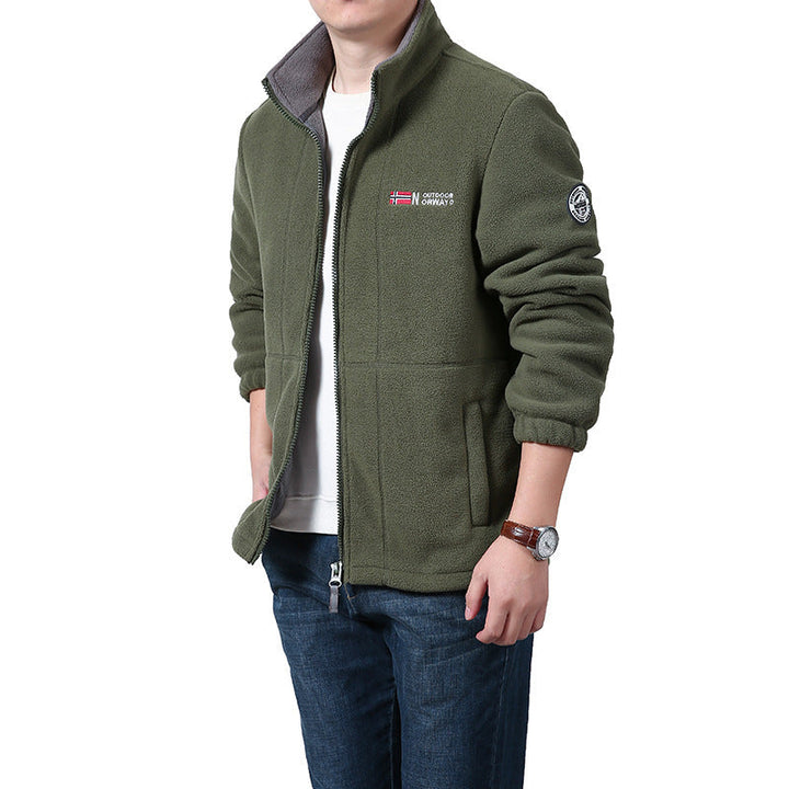 Herr Microfleece Quiltad Jacka med Stående Krage, Elastisk Muddar och Dold Sida Fickor