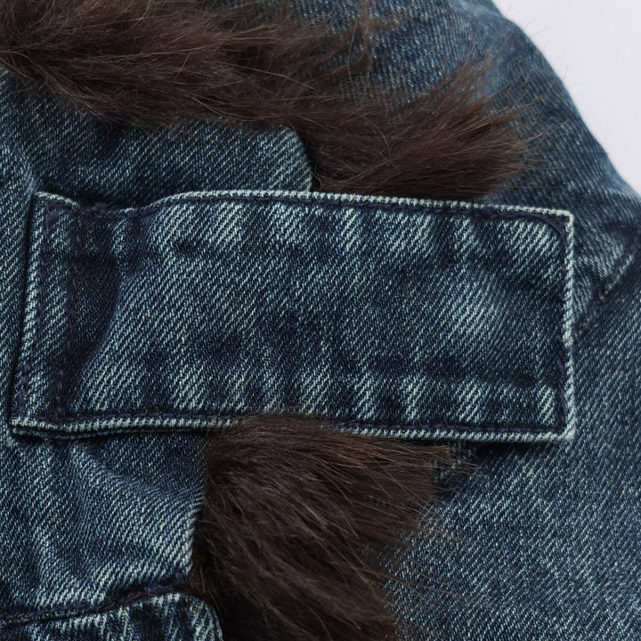 Dam oversize denimjacka med Voluminous Faux Fur krage och Elastic fåll