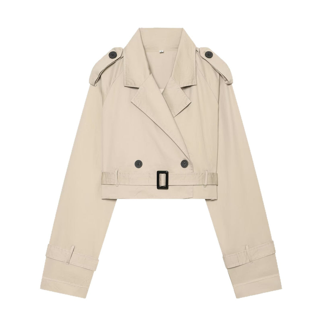 Dam Kort Trenchcoat i Boxig Kort Skärning med Shoulder Flaps och Waist Belt