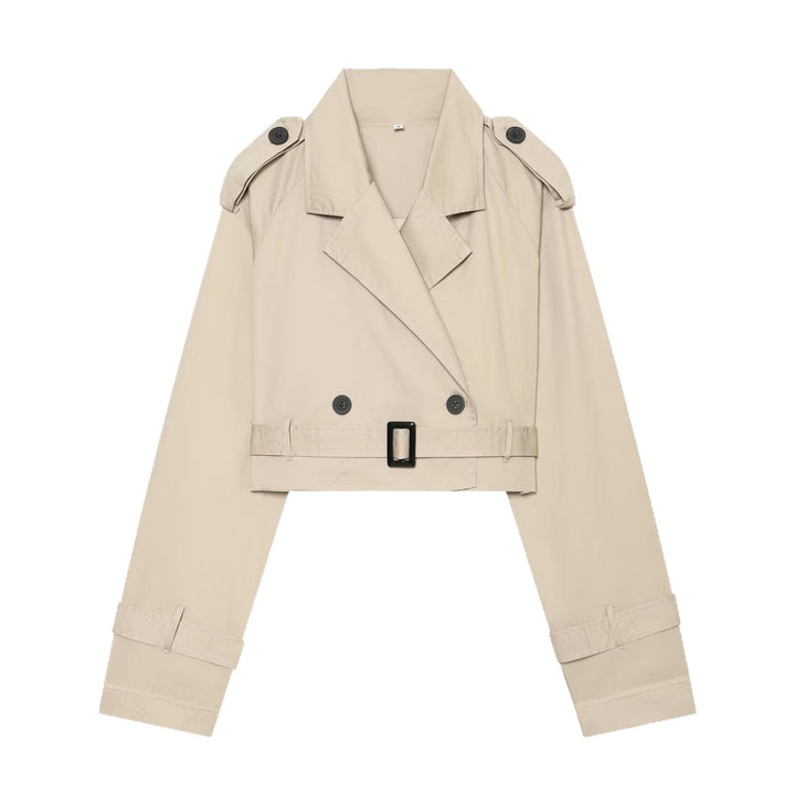 Dam Kort Trenchcoat i Boxig Kort Skärning med Shoulder Flaps och Waist Belt