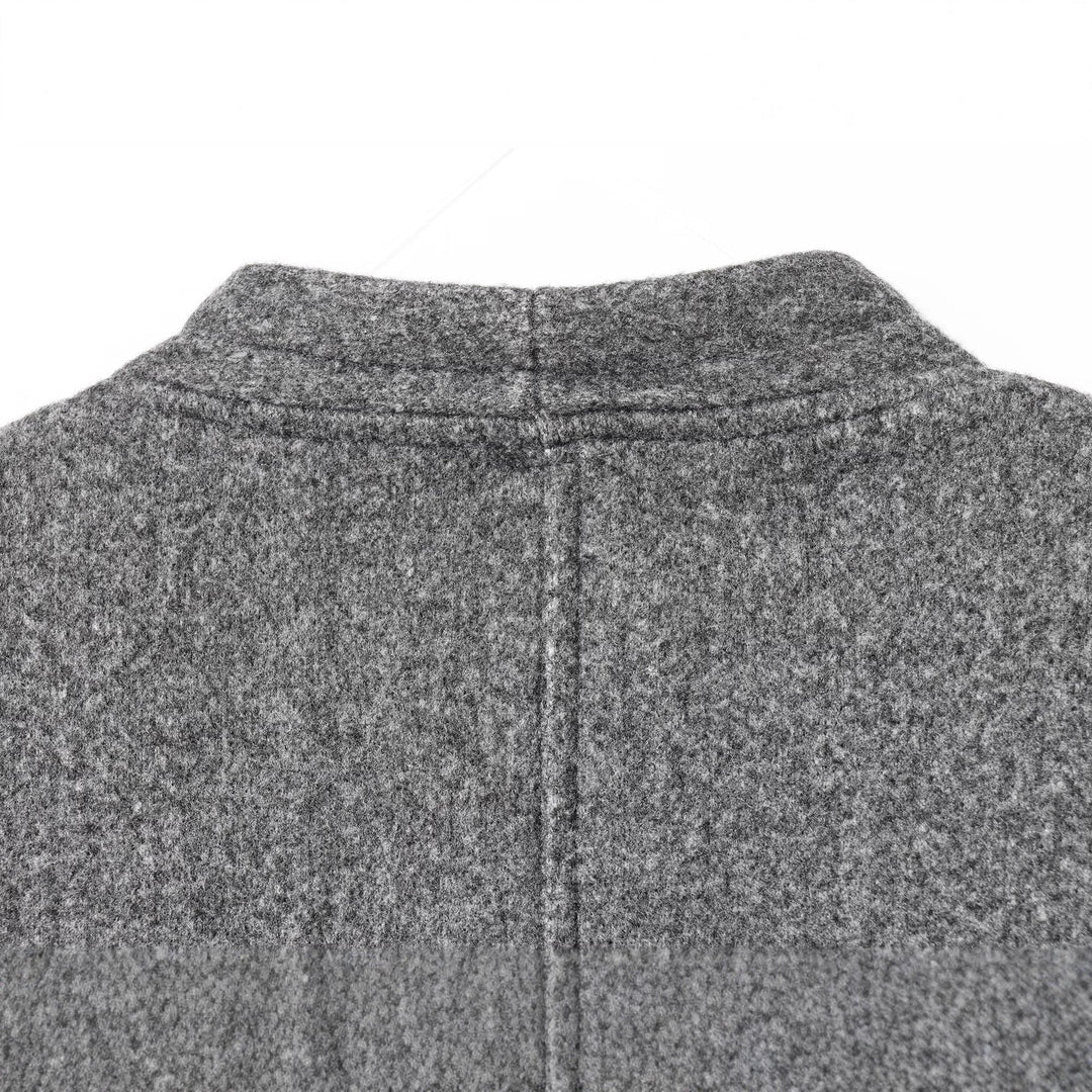 Dam Kort Boxig Ull Blend Jacka med Round Neck och Dekorativ Metal Knappar