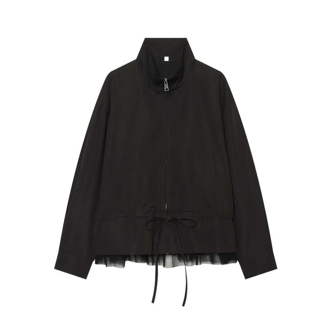 Dam Lätt Adjustable Vindjacka med Ståkrage, Dragsko och Tulle Kant