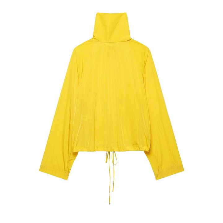 Dam Kort Tech-Shell Blouson i Oversize-Look med Hög Stå Krage och Drawstring