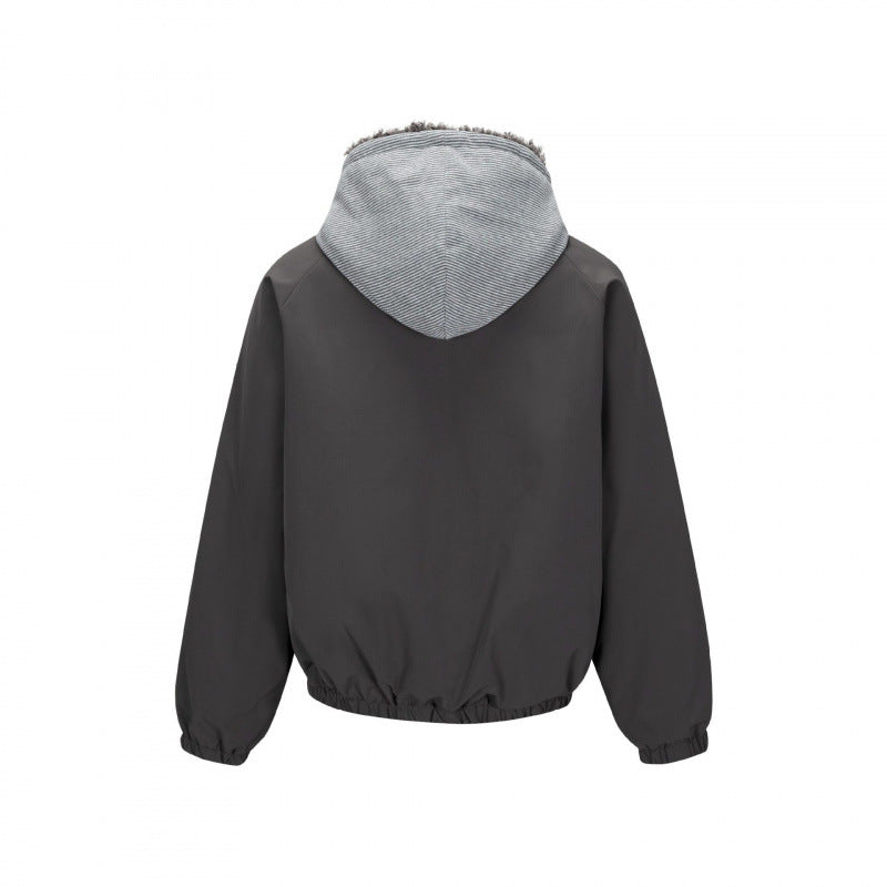 Herr vadderad hoodiejacka i Bomber Stil med teddyfoder och elastisk fåll