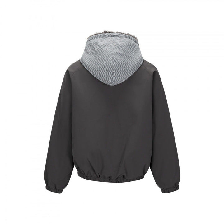Herr vadderad hoodiejacka i Bomber Stil med teddyfoder och elastisk fåll