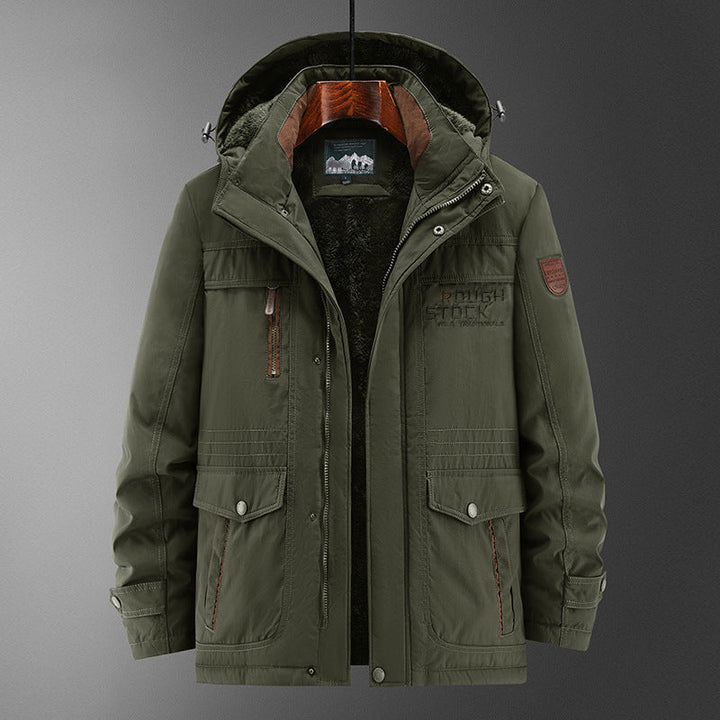 Herr Robust Vadderad Fält Parka med Teddyfoder, Huva, och Multi-Functional Fickor