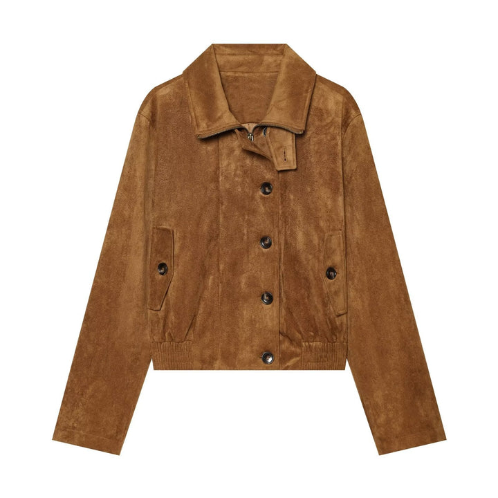 Dam Kort Jacka i Vintage Velour Stil med Dekorativ Knapp Knäppning och Elastic Nederkant