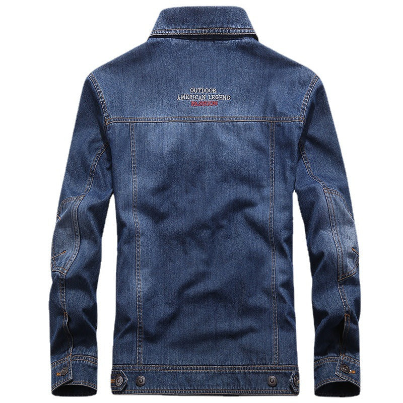 Herr Lätt Jeansjacka i Worker Blouson Stil med Andningsbar Mesh Foder och Ärm Patch