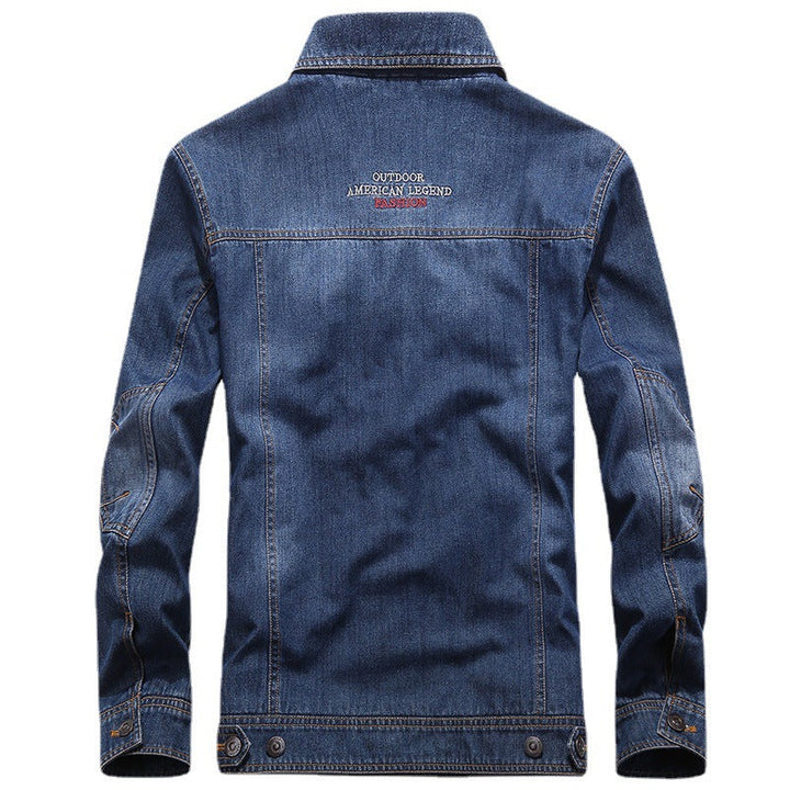 Herr Lätt Jeansjacka i Worker Blouson Stil med Andningsbar Mesh Foder och Ärm Patch