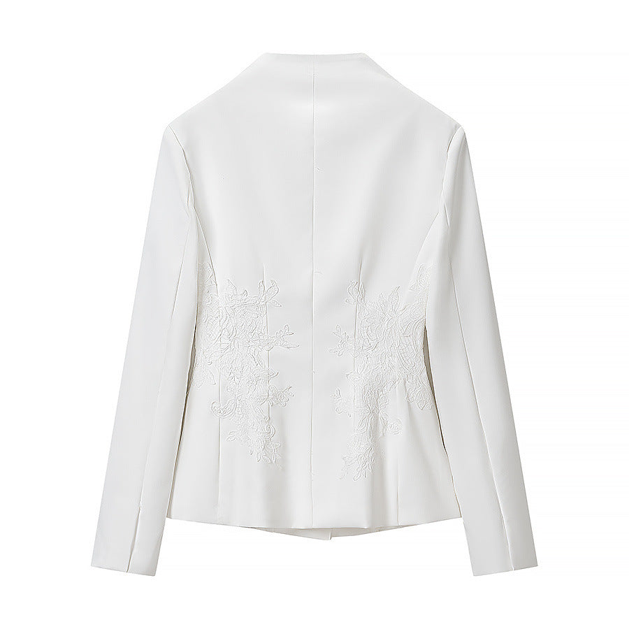 Dam Tailored Kort Jacka med Stå Krage och Blommig Embroidery