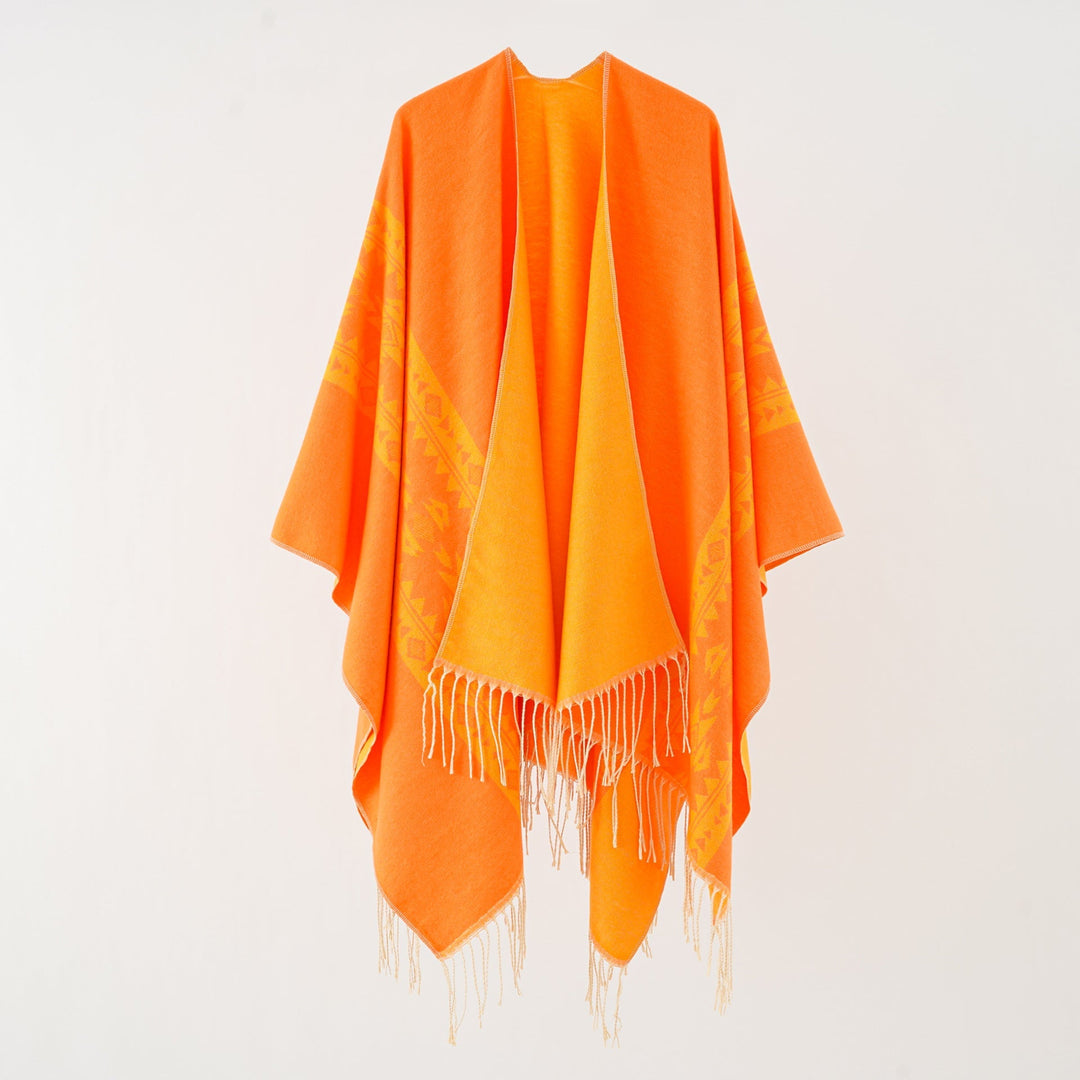 Dam Oversize poncho med Fringes och Jacquard mönster