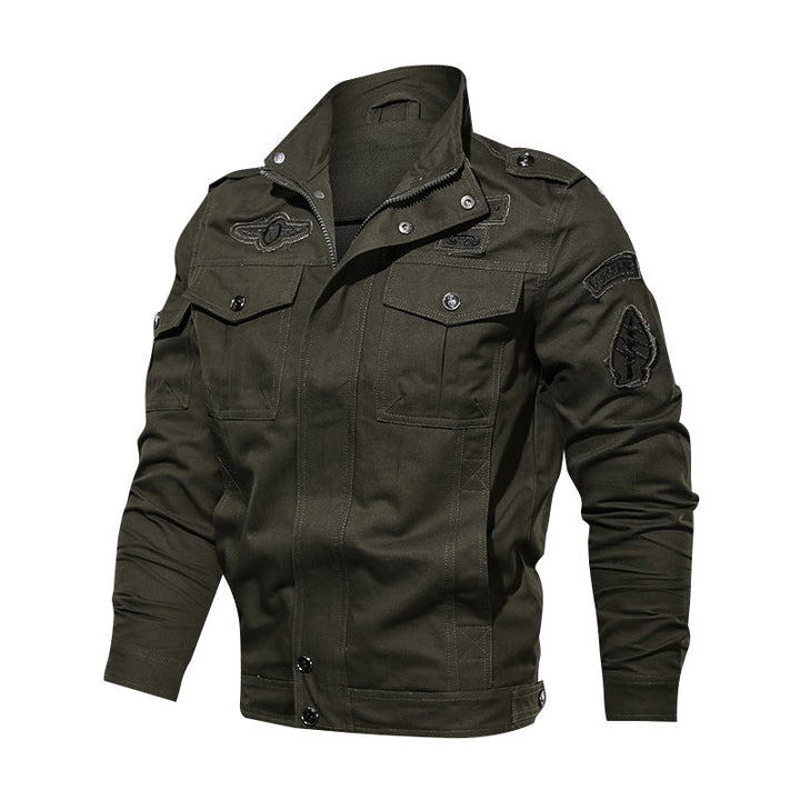 Herr Robust Canvas Fältjacka i Militär Utility Stil med Axel Lock och Lock Fickor