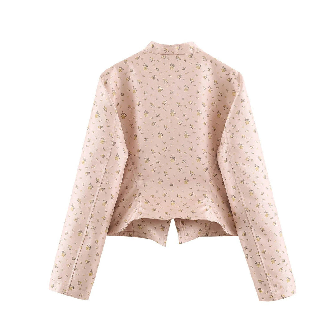 Dam Kort Brocade Look Military Blouson Jacka med Frog Knapp Knäppning