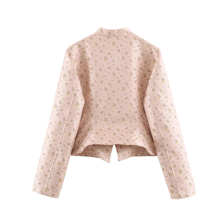 Dam Kort Brocade Look Military Blouson Jacka med Frog Knapp Knäppning