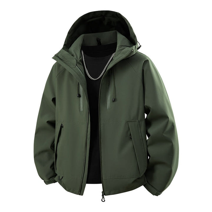 Herr Matte Softshell Jacka med Huva med Welded Sömmar, Tvåvägsdragkedja och Adjustable Fåll med Dragsko