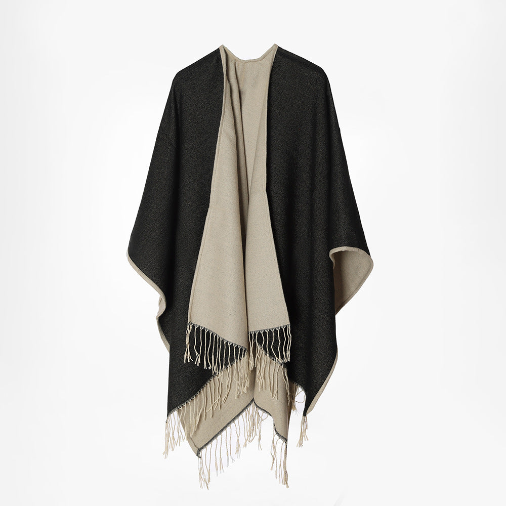 Dam Two-lagerplagg oversized Cape med Fringes och Open Waterfall skärning