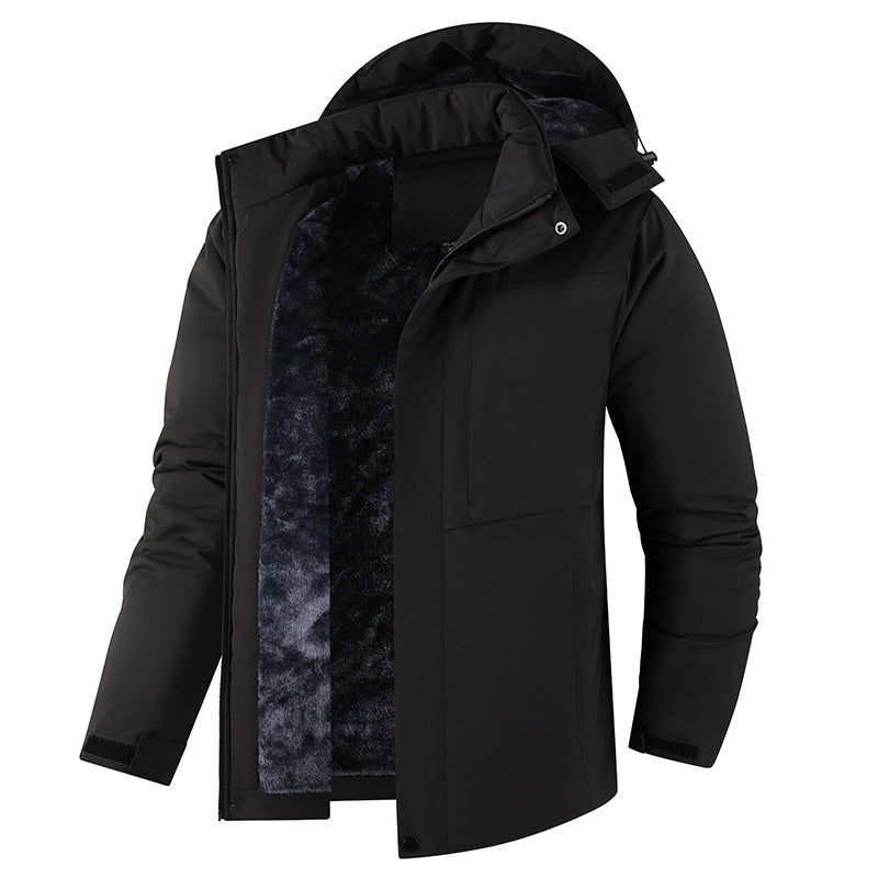 Herr Plysch Fodrad Vinter Parkas med Huva, Vindtät Skal &amp; Dold Fram Slå