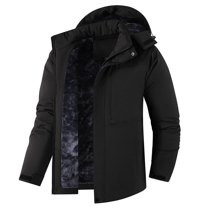 Herr Plysch Fodrad Vinter Parkas med Huva, Vindtät Skal &amp; Dold Fram Slå