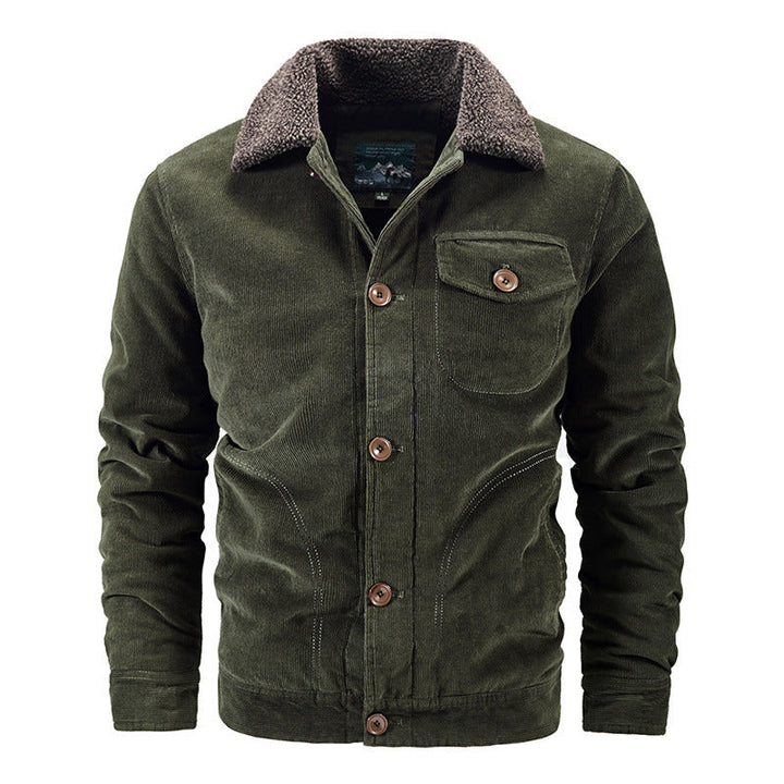 Herr Manchester Worker Jacka med Sherpa Krage, Button-Up Fram och Vintage Work Detaljer