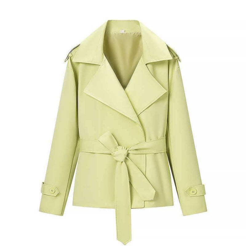 Dam 50+ Kort Waist Trench Blazer med Belt och Wide Lapels