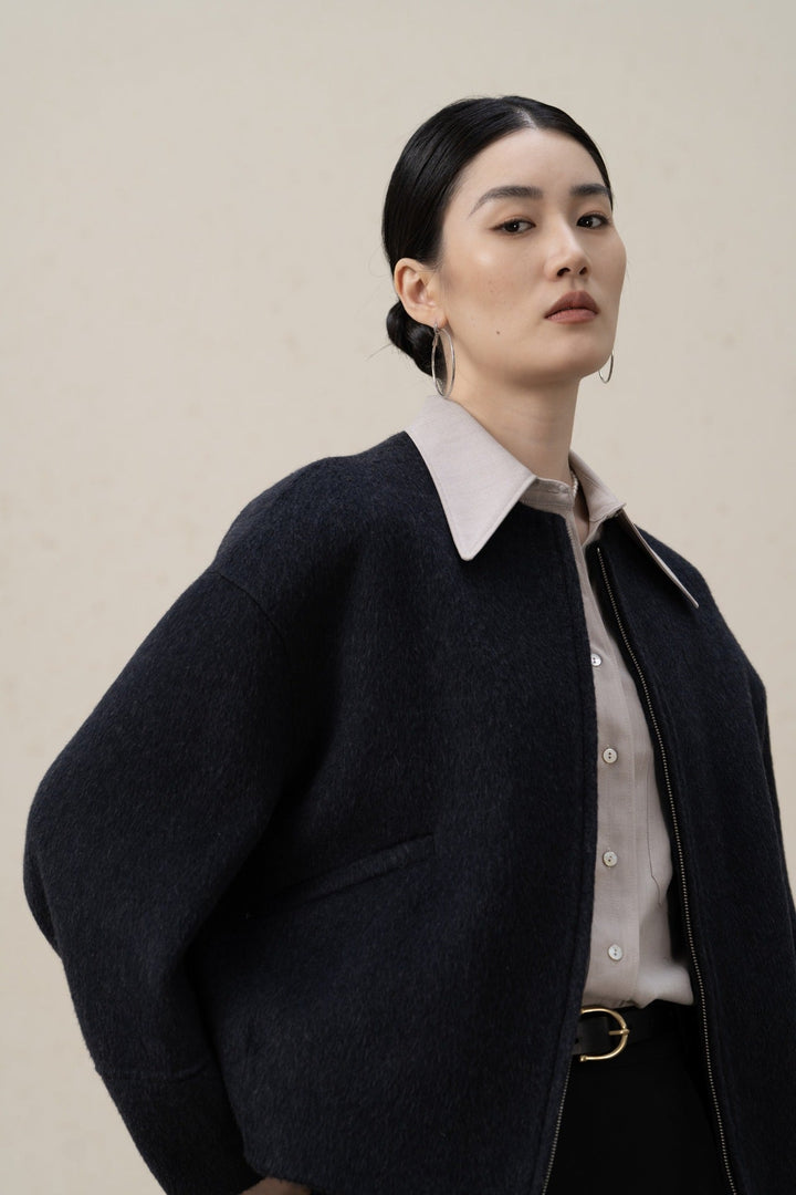Dam elegant oversized jacka i ullblandning