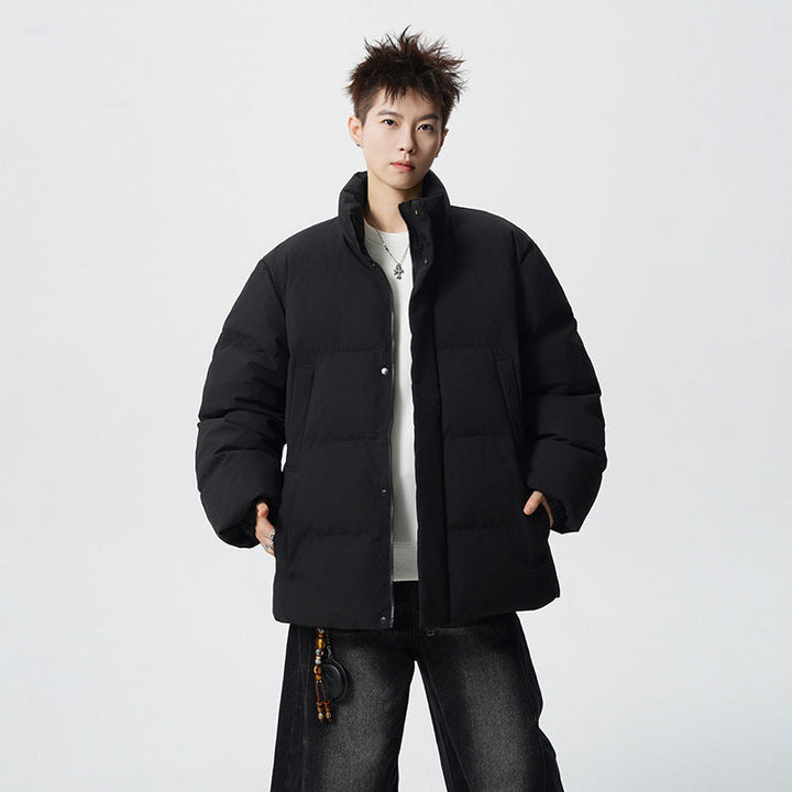Herr Short Skärning Oversized Quiltad Jacka med Hög Krage